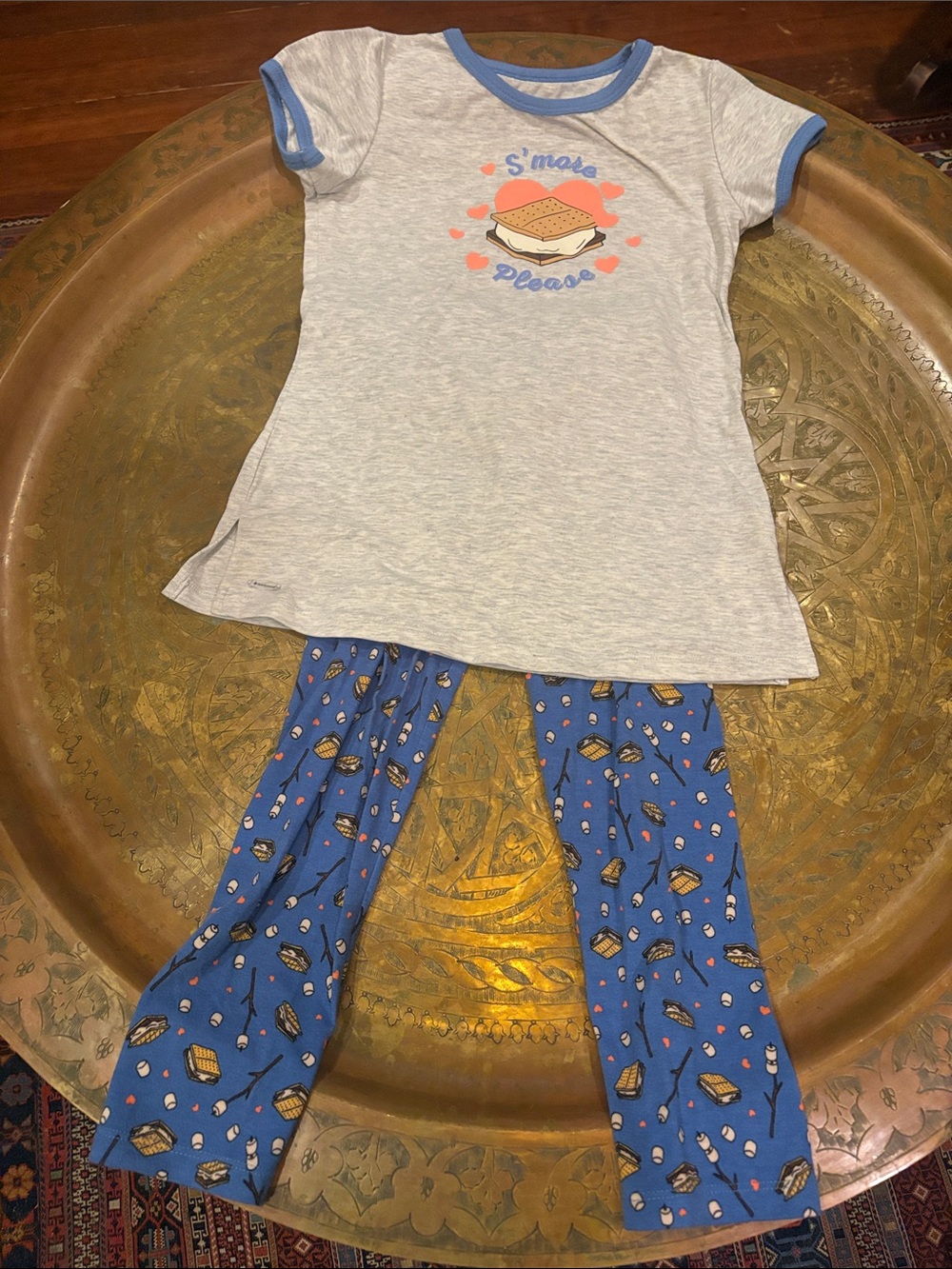 American Girl Light Gray Top & Blue S'mores Pajama Set